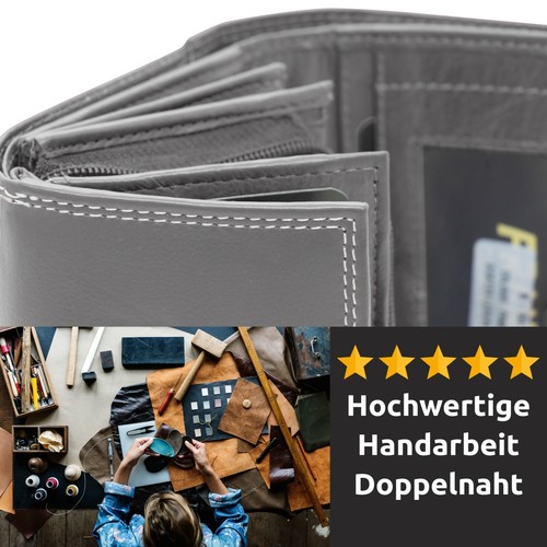 Graue Damen geldbörse aus Leder mit viel Platz super weich Portemonnaie B55 Grau - Bild 6 von 7