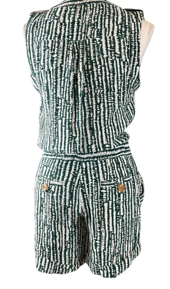 Mameluco Anthropologie ETT TWA sin mangas para mujer talla 0 bolsillos verdes y blancos Foto 2 de 4