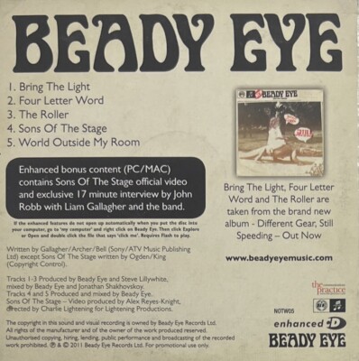 Beady Eye - 5 Tracks & Video News of the World Promotional CD In A