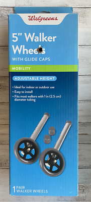 Walgreens 5 Walker Wheels with Glide Caps Mobility Indoor/Outdoor Adjustable