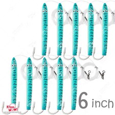 10pcs 6" Fishing Rigged Cedar Plugs Tuna Mahi Marlin Wooden Lures Blue White NEW