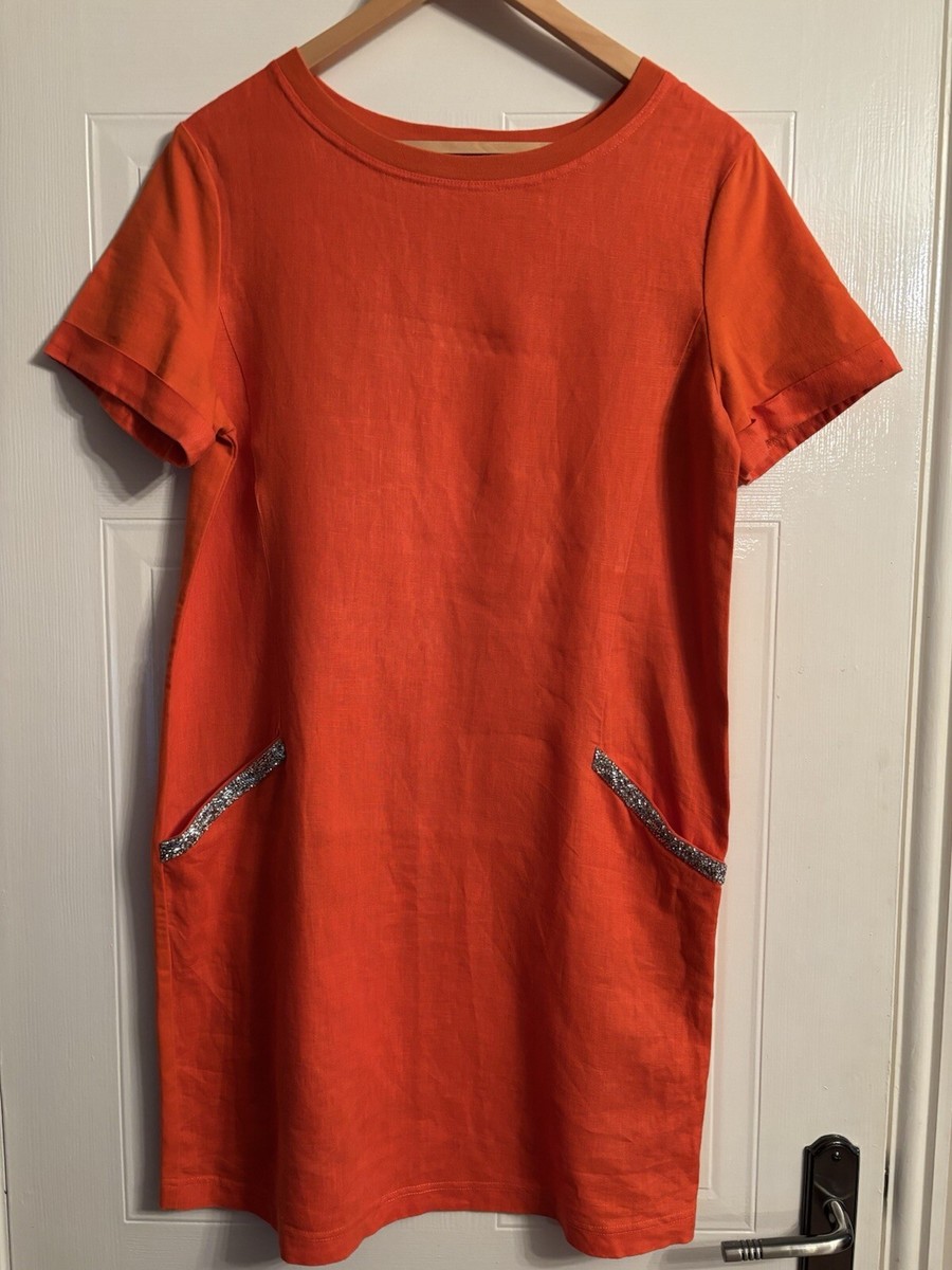 👗Ladies Oui Linen Orange Summer Holiday Dress Size 12