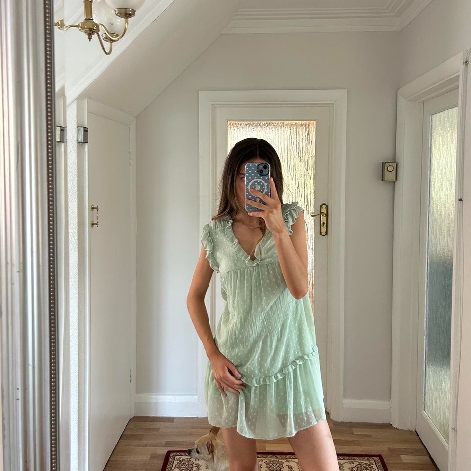 Zara Mint Green Chiffon Mesh Dress Size Large Ref 7200 041 eBay