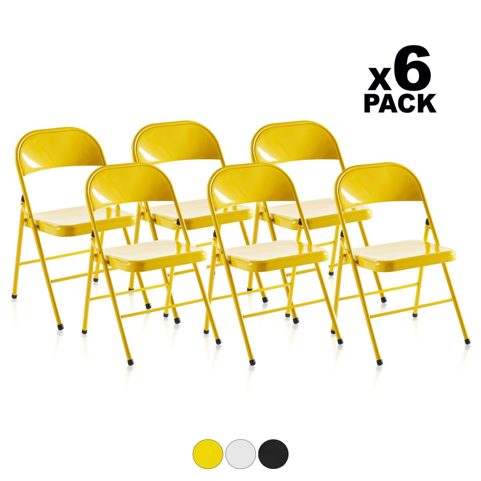Pack 6 sillas plegables auxiliares color negro, blanco, amarillo, Six