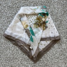 Vintage 100 Silk Scarf Floral Polka Dot Earth Tone Hand Rolled Hem Square 28x29