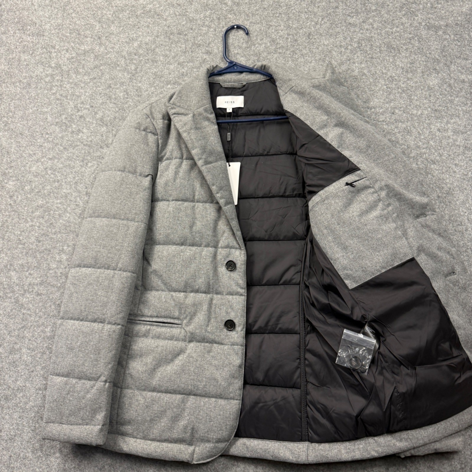 REISS Kadir Quilted Blazer Grey Puffer Coat Jacket Down Men Size S image 4