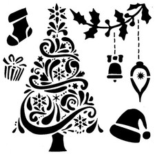 Really Great Stencils, Whimsical Christmas Tree Stencil, 5x5", Ornaments, Gift