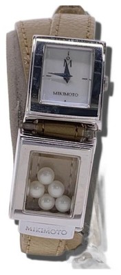 MIKIMOTO Watch Leather White Beige Authentic Women H:0.71  W:0.63  7730