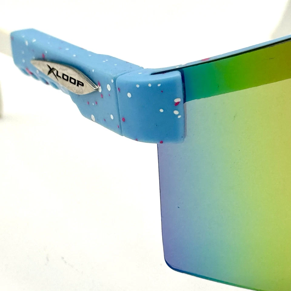 XLoop 时尚 Shied 太阳镜 8X3641 设计师复古蓝色镜框和镜面镜片 — 第 3/4 张图片