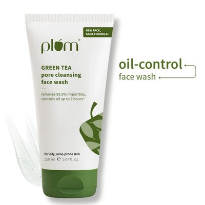 Plum Green Tea Pore Cleansing Gel Face Wash Glycolic Acid Fights Acne, Oil 150ml