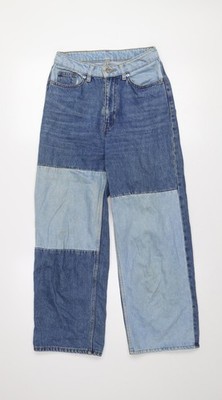 Monki Damen Jeans blau Patchwork Denim gerade Größe 24