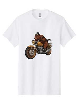 Bear-Riding-Motorcycle-1 Mens Graphic Tee, 100% Cotton, Casual Summer Wear