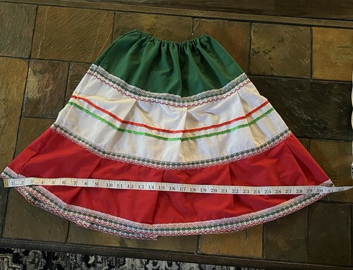 Mexican Skirt Girls w/Elastic Waist Ribbons-Lace Red White Green Pre-Owned Good - Picture 4 of 4