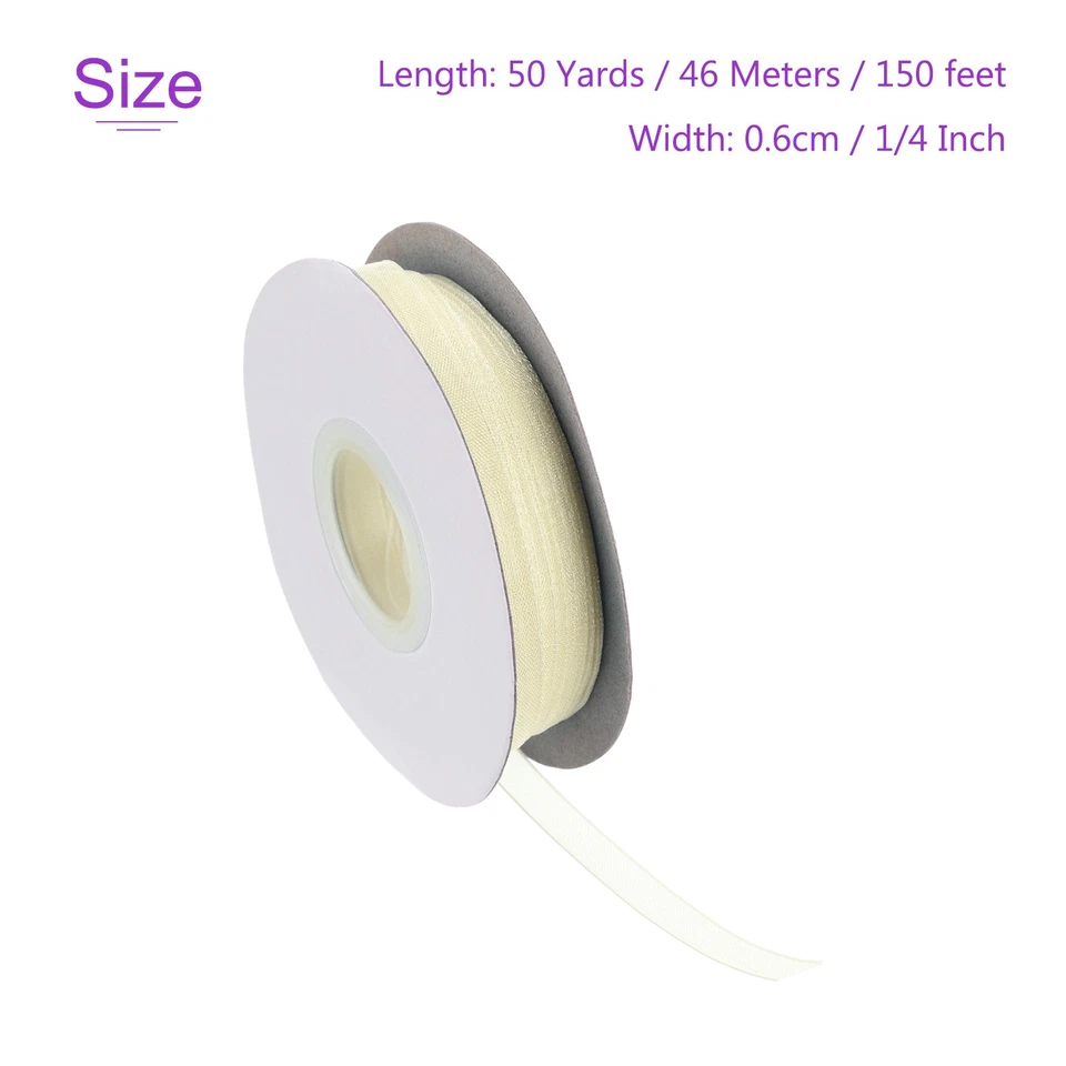 Cinta de gasa blanca lechosa de 50 yardas 1/4 pulgada cinta de organza transparente Foto 3 de 4