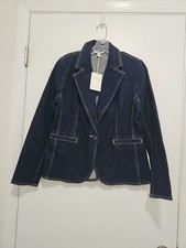 Free Assembly Women  s Denim Blazer Dark Indigo Wash Size S 4-6 New With Tags