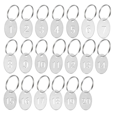 Zahlen-Schlüsselanhänger,30mm Edelstahl 1-20 ID-Nummernanhänger mit Ring,Silber