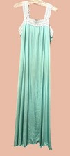 Vintage Shadowline Nightgown Seafoam Nylon Lace Size M Made in USA