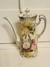 Stunning Prussia Porcelain Hand Painted Gold Gilt Teapot Coffee Pot Pink Roses