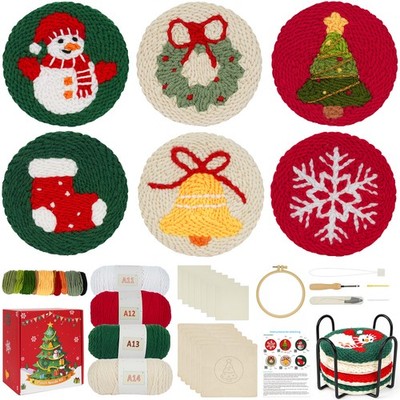 6pcs Punch Needle Kit DIY Weihnachten Untersetzer Stickerei Kit für Anfänger