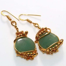 Round Aquamarine Golden Wire-Wrapped Earrings 1.8