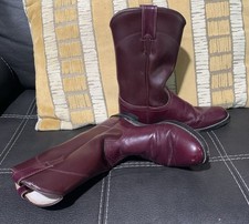 Womens Vintage Justin Diamond J Leather Roper Cowboy Boots 5.5B Burgundy USA