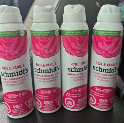 (4) Schmidt's 48hr Protection Natural Deodorant Spray Rose & Vanilla 3.2oz/91g 
