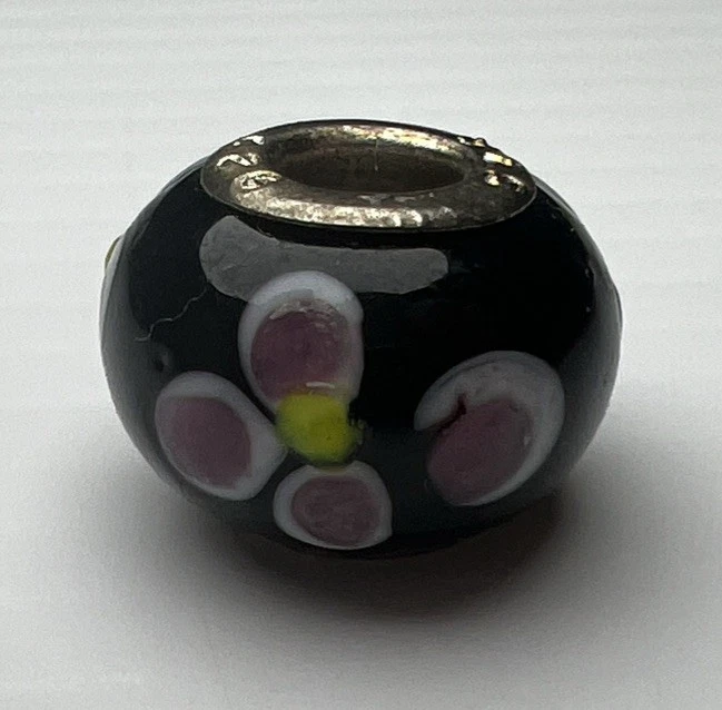 Cuentas de cristal de Murano de plata de ley 925 diapositiva europea de murano flores negras rosas Foto 2 de 4