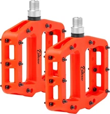 Bikeroo Nylon MTB 9/16" Spindle Mountain Bike Pedals w/ Grip Pins for Adult, Red