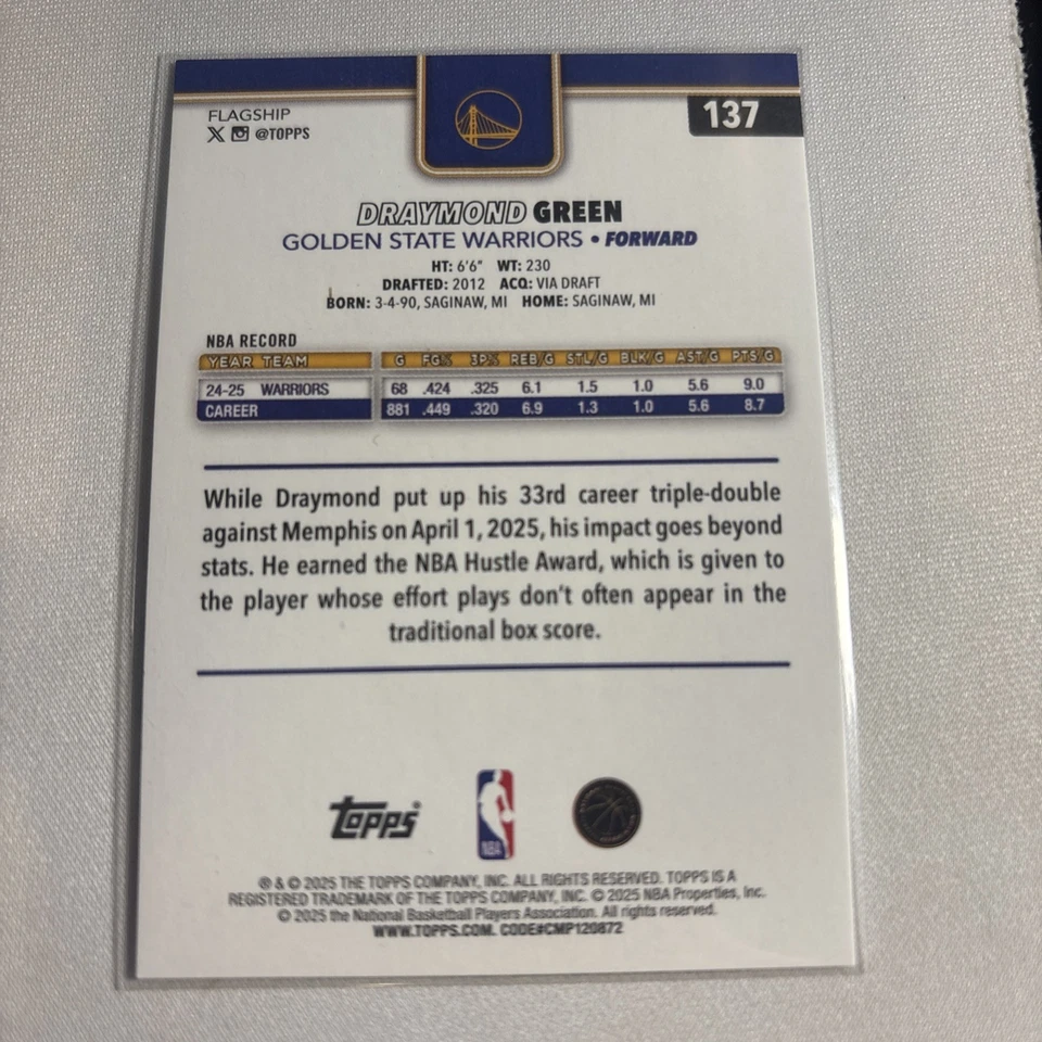 2025-26 Topps NBA Draymond Green Diamante RED Ice #5/5 SSP Rare - Image 2 of 3