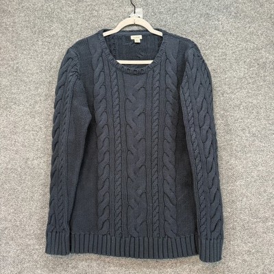 L.L Bean Fisherman Sweater Mens XL Tall Navy Blue Cable Knit Cotton Outdoors