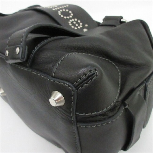 Borsa a mano CHLOE logo borchie pelle nera autentica dal Giappone - Foto 19 di 24