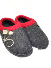Acorn Dara Women's 5-6 Clog Slippers Boiled Wool Charcoal Red Berber Mules EC