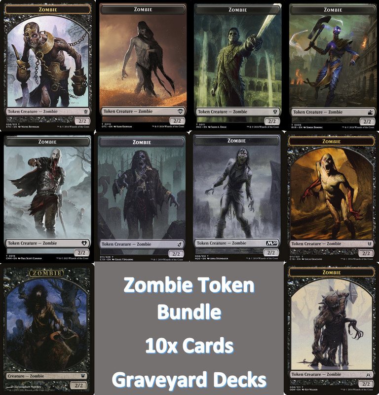 MTG Zombie Token Lot - Set 10x Cards Commander Black Deck - Magic Cards Bundle