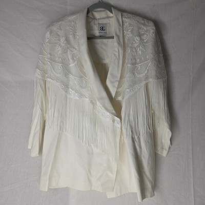 vintage cream/off-white fringe blazer. Bahari Group Size 18