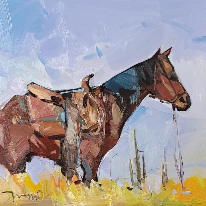 Brown Horse Desert Art PRINT of Oil Painting by Jose TRUJILLO 10x10