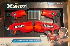 Zuru X-Shot 4 Gun Bundle - 2x Reflex 6 2x MK 3 with 24 Foam Darts NEW