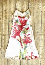 Josie Natori Silk Floral Slip Dress Watercolor Pink Green Size Medium