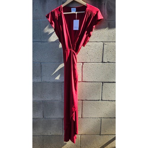 VESTIDO MAXI ENVOLVENTE ROJO MISA LOS ANGELES | DRAPEADO SEDOSO | RESORT TO WEDDING TALLA S  - Imagen 4 de 6