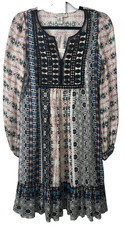 Hiche Anthropologie Womens S  Ivory Casual Dress LS Lined Embroidered Boho A37