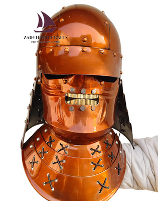 ZAIN Medieval Handcrafted Copper Samurai Helmet Warrior Costume Valentine Gift