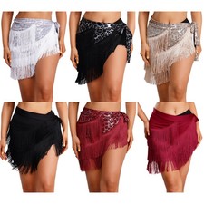 Women Skirts Lace-up Hip Scarf Belly Dance Dancewear Rave Tassels Salsa Latin
