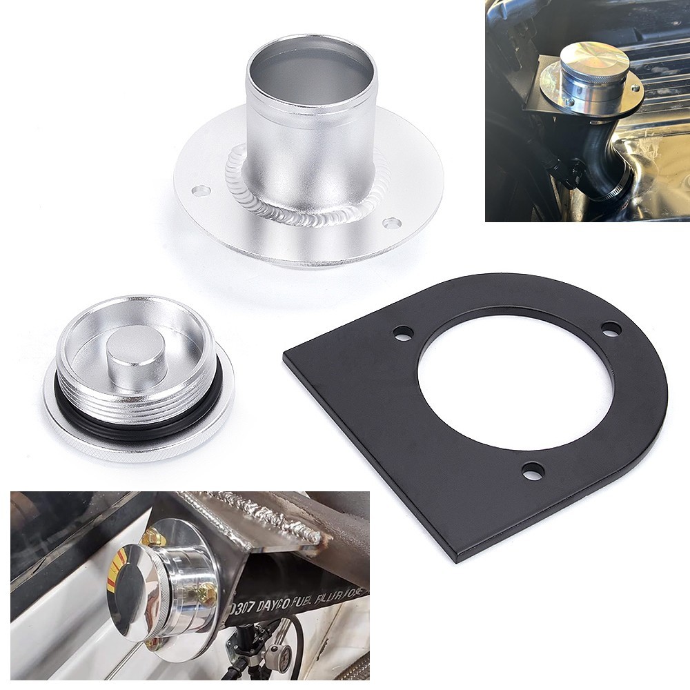 Remote Fuel Tank Filler Neck For 2" Hose with Cap w/ Black Mount Bracket 17-2530