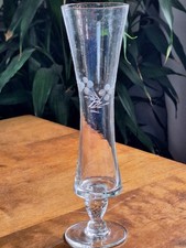 Vtg. Clear Floral Etched Crystal Bud Vase Footed Base Handmade Fused 8" 4096