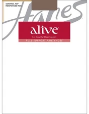 Hanes Alive Pantyhose Full Support Control Top Reinforced Toe Silky Sheer sz A-F