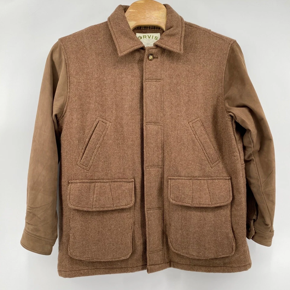 Orvis Men's Large Herringbone Wool Blend Field Jacket Brown Full Zip Outdoor - Image 2 of 4