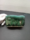 Vintage Blue Green Drip Edge Hull Pottery Planter with Raised Mushroom Design B2
