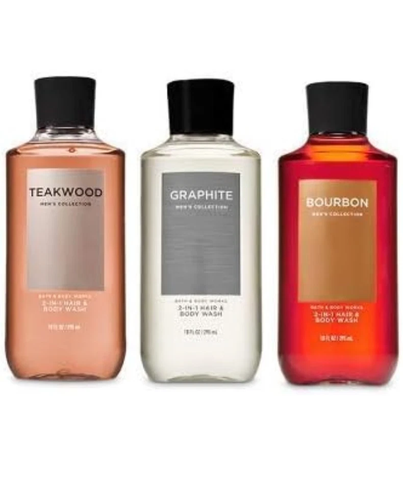 BATH & BODY WORKS Bath and Body Works 3 Pack 2-in-1 Hair + Body Wash Teakwood, Graphite and Bourbo