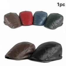 Men Leather Beret Hat Flat Gatsby Cap Pu Autumn Winter Womne Elegant Retro