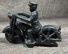 CAST IRON BLACK TOY MOTORCYCLE WITH POLICEMAN RIDER - 6" LONG HUBLEY Possible