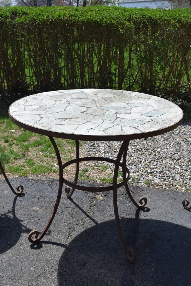 Juego de 3 piezas ~ Impresionante mesa de bistró de patio con mosaico de piedra con dos sillas a juego Foto 4 de 4